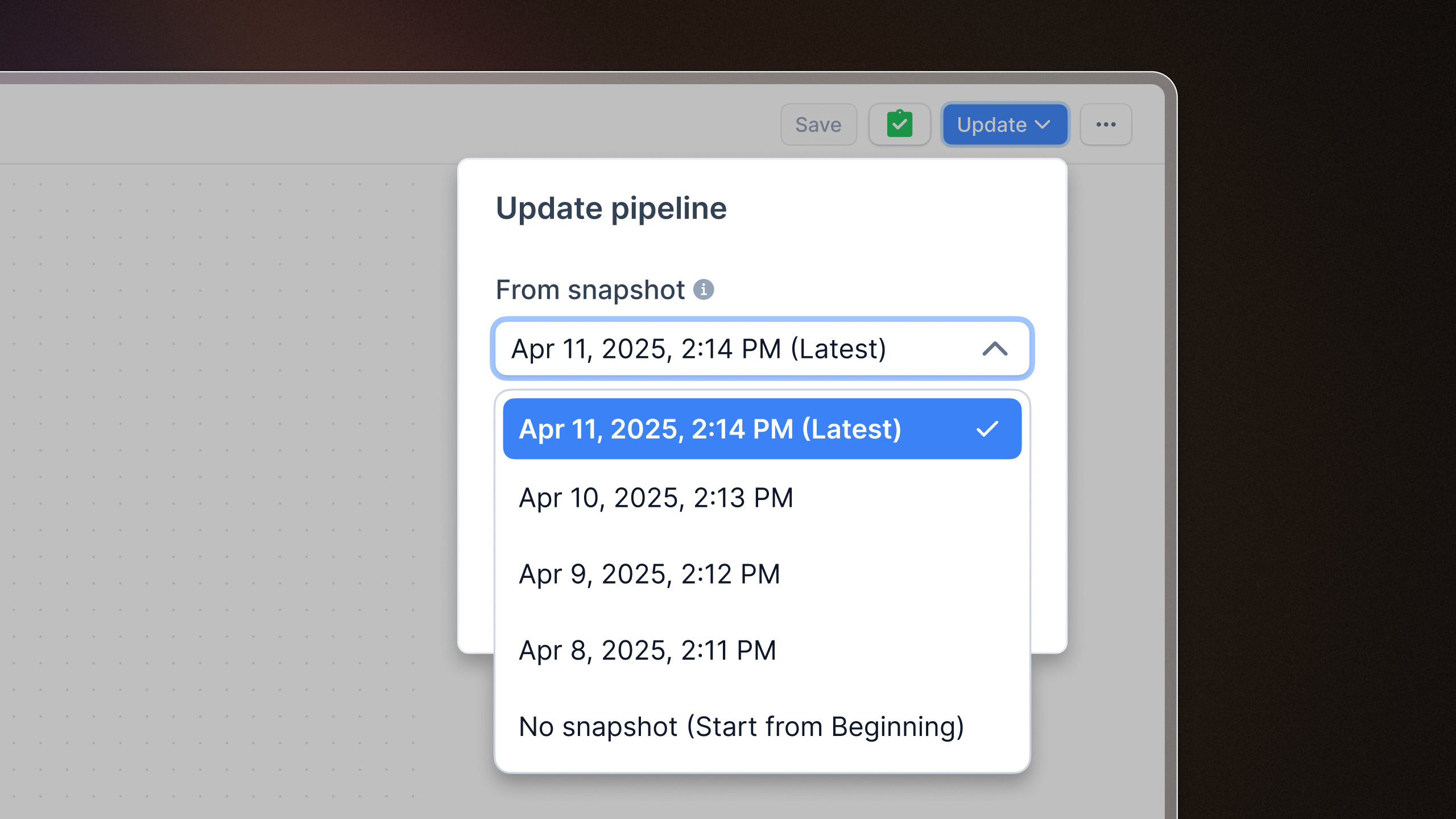 Update pipeline from snapshot